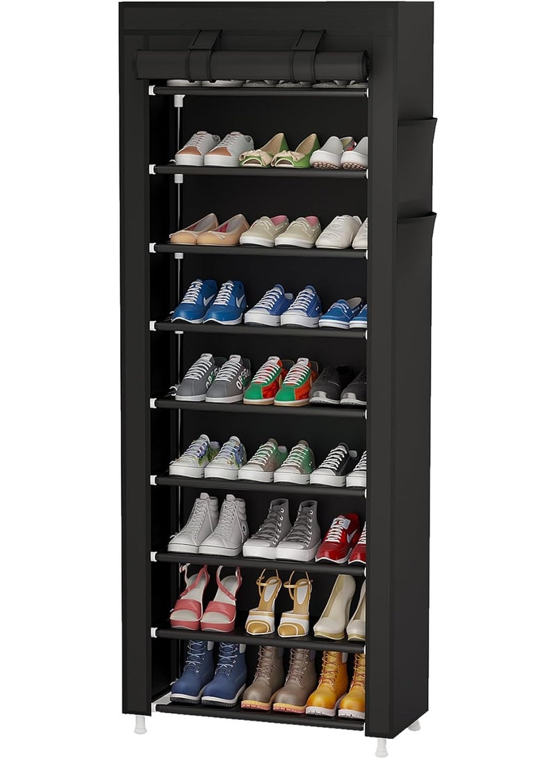 Calmootey منظم أحذية محمول مع غطاء قماش غير منسوج من 9 طبقات للخزانة والممر وغرفة النوم والمدخل من كالمووتي، لون أسود - Image 1